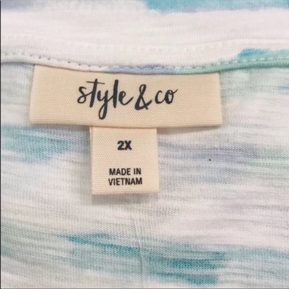 NEW Style & Co Plus Size Tee Shirt Short Sleeve Side Tie Teal White Stripe 2X - Picture 5 of 7